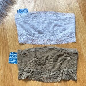 Free People Lace Bandeau Set - White and Tan